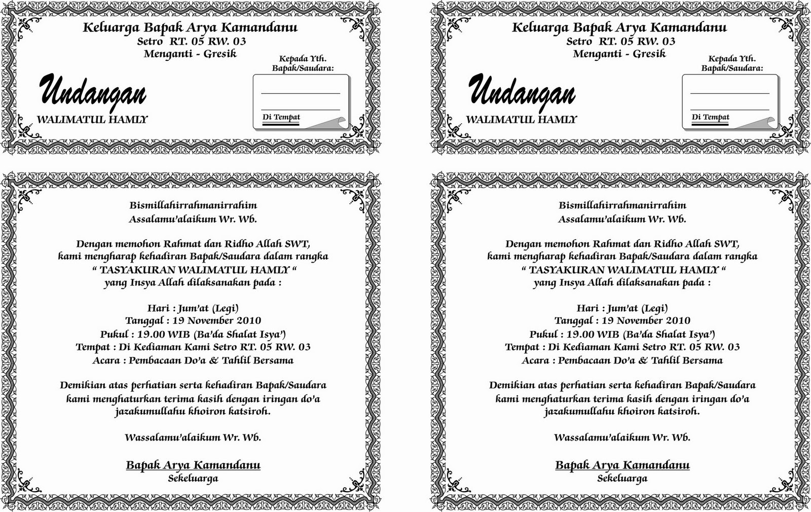 Contoh Undangan Selapan Bayi document
