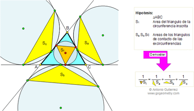 Problema de Geometría 85: Áreas de los Triángulos de Contacto de las Circunferencias Inscrita y Exinscritas.