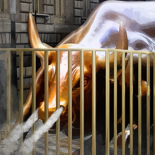 Wall Street Bull Behind Bars - Illustration