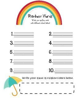 Rainbow Words Printable - Words Print