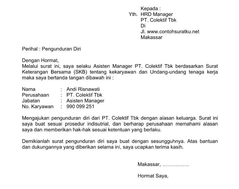 Surat Pengunduran Diri Perawat Surat Kerja Q