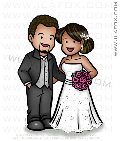 caricatura fofinha, caricatura simples, caricatura pequena, caricatura para lembrancinhas, noivos morenos, by ila fox