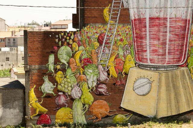 Blu Mural in Spain Celebrates Vegetarianism Blu Mural in Spain Celebrates Vegetarianism street art Spain murals food