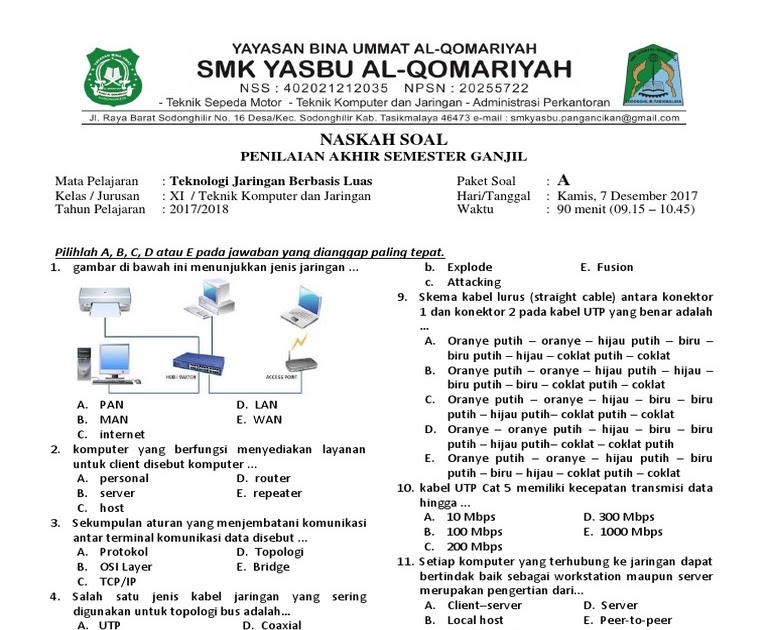 Contoh Soal Dan Jawaban Jaringan Nircable Kelas 12