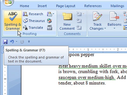  check spelling and grammar in word 2007