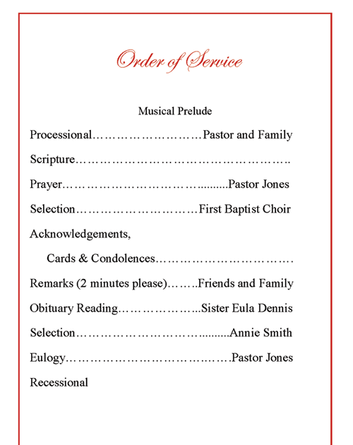 Church Order Of Service Program Template Best Template Ideas