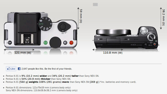 Pentax K-01 vs Sony NEX-5N on size