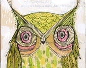green owl painting, go lightly...watercolor painting, archival and limited edition print, 5 x 10 inch wall art, by cori dantini - corid