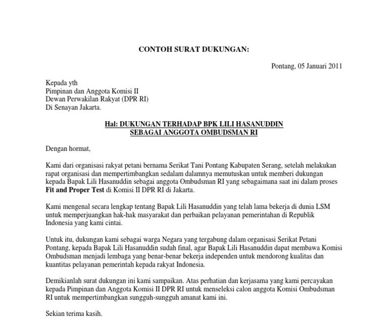 Contoh Surat Dukungan Dari Masyarakat