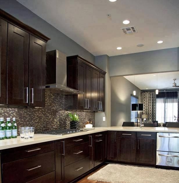 Kitchen with Brown Cabinets and Grey Tones