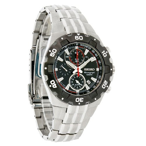 seiko silvertone black dial solar calendar watch