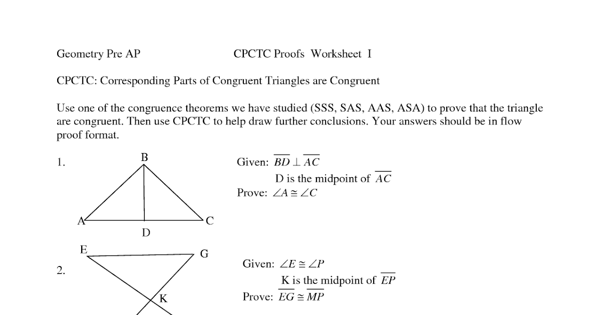 Triangle Congruence Proofs Worksheet Answers - worksheet