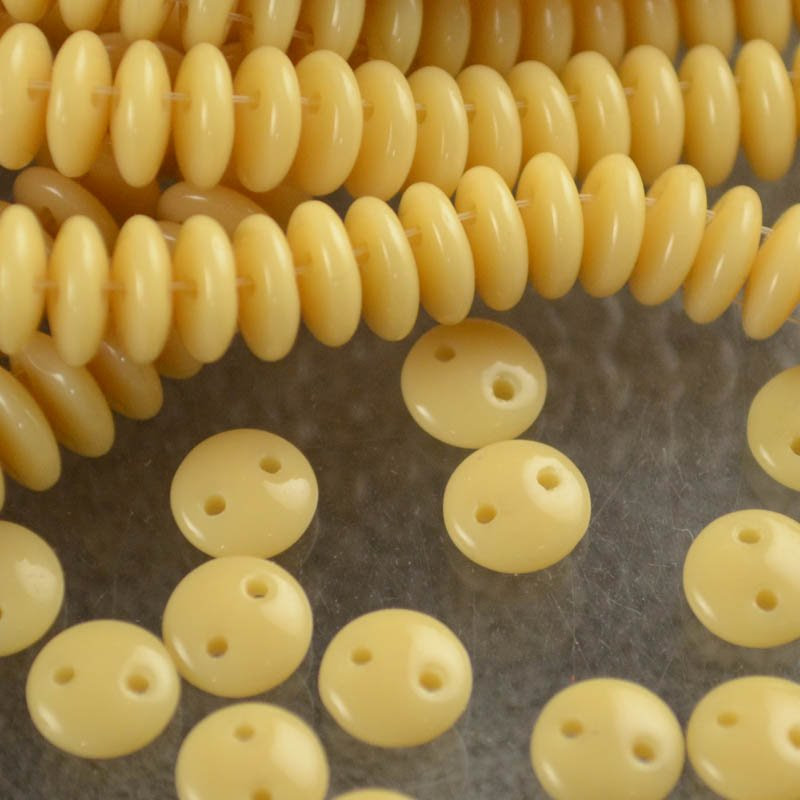 s43883 Glass Beads - Czechmates - 6 mm 2 Hole Lentils - Antique Ivory (Strand 50)
