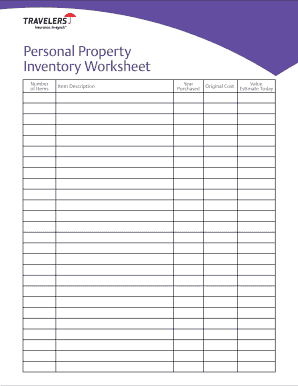 Personal Property Inventory Worksheet - Promotiontablecovers