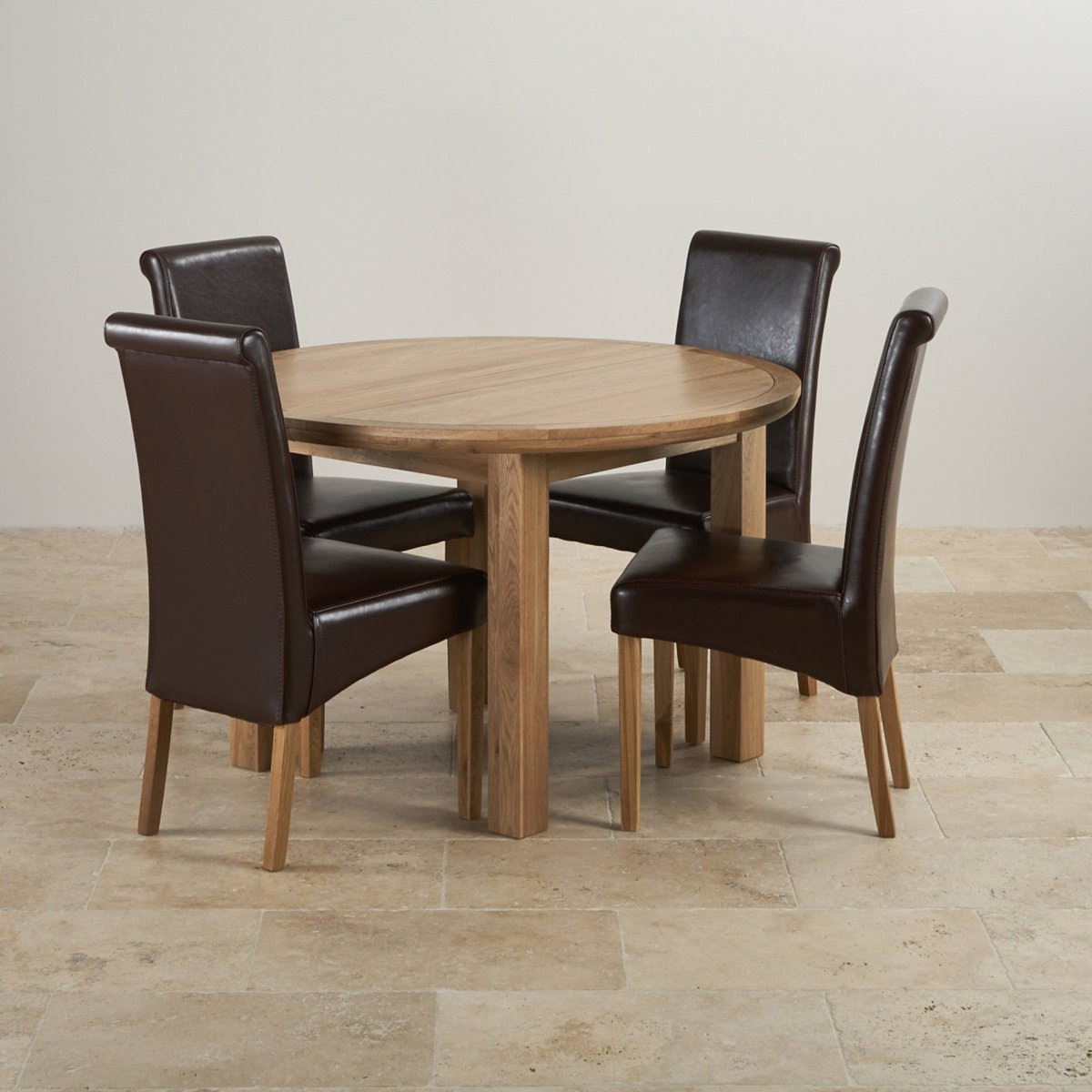 Knightsbridge Extending Dining Set: Oak Table 4 Leather Chairs Knightsbridge Extending Dining Set: Oak Table 4 Leather Chairs