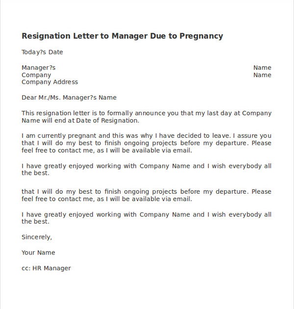 Letter Of Resignation After Baby - Sample Resignation Letter