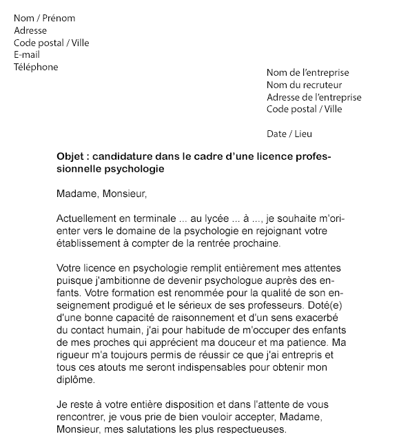 Lettre De Motivation Fac De Psycho / Lettre De Motivation Fac De Psycho