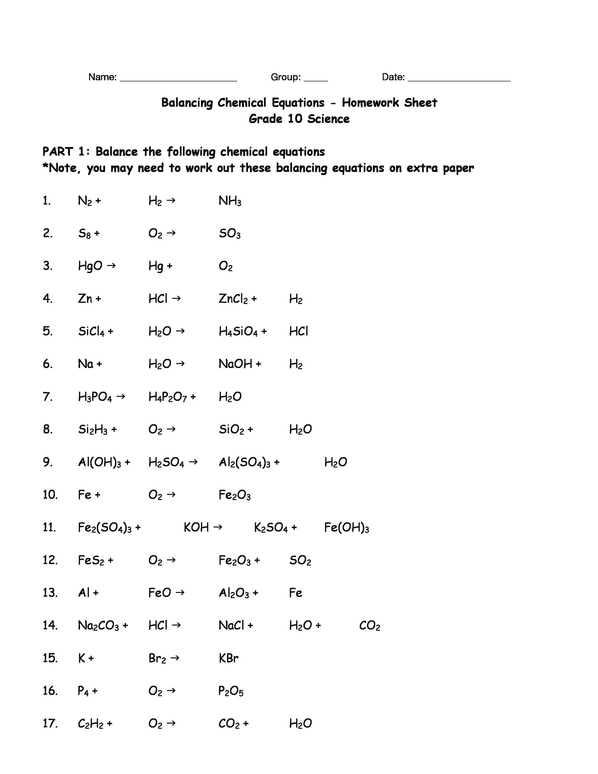Balancing Chemical Equations Race