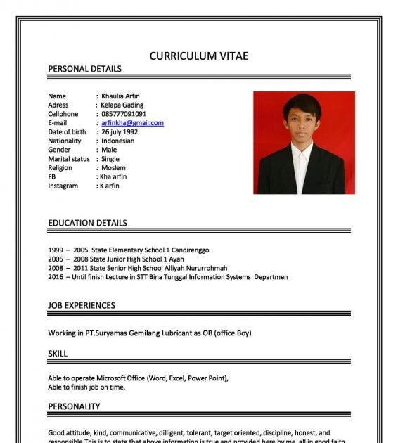 Curriculum Vitae Contoh Cv Lamaran Kerja Pdf : Cv nur aida - Dalam