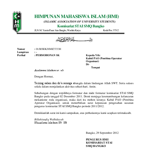 Contoh Surat Permohonan Sk Pengurus / Pengumuman Dan
