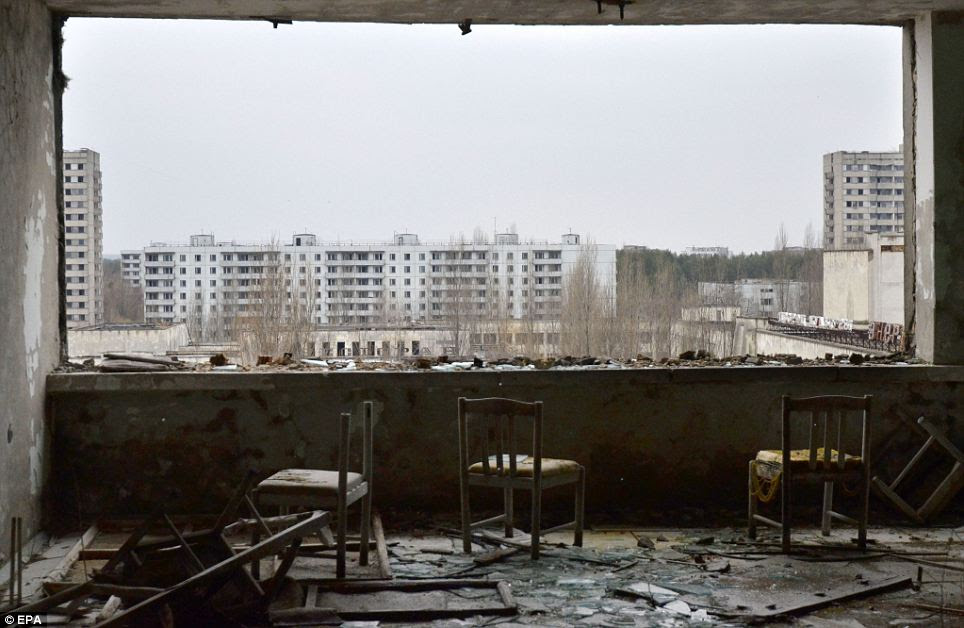 City of the apocalypse: An abandoned building in the deserted city of Pripyat, the closest to the Chernobyl power plant which exploded 25 years ago