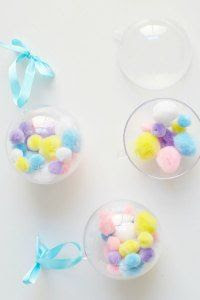 diy fillable baubles, pom pom decorations