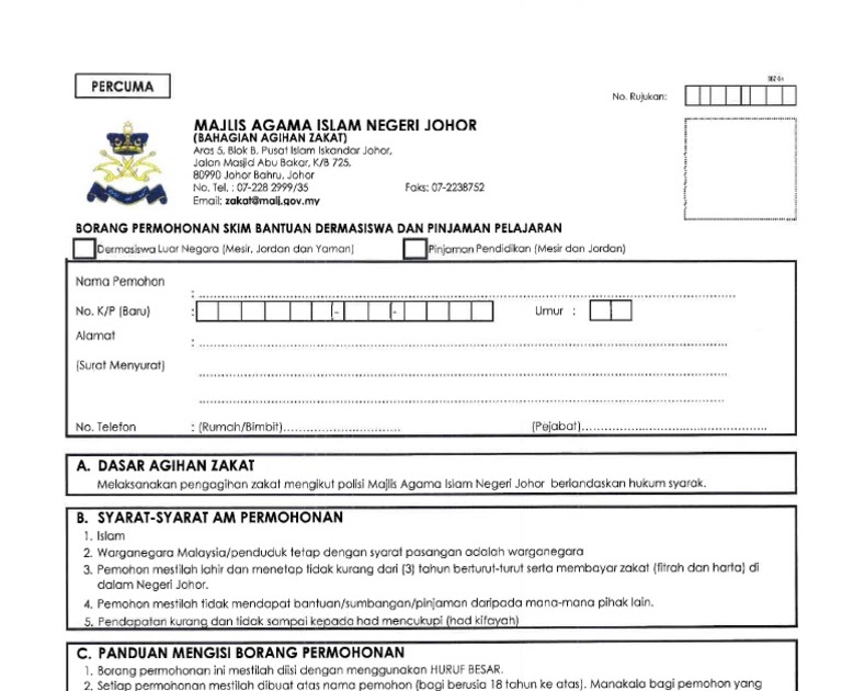 Borang Bantuan Pelajaran Zakat Johor - Wyim16fgq6q2um - Bantuan