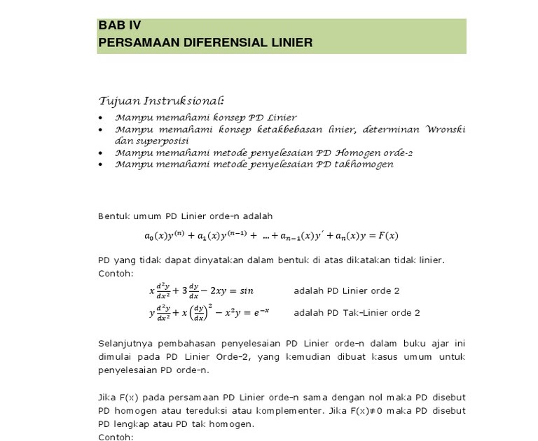 Contoh Soal Persamaan Diferensial Orde 2 - Berbagi Contoh Soal