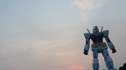 Gundam statue looks heroic