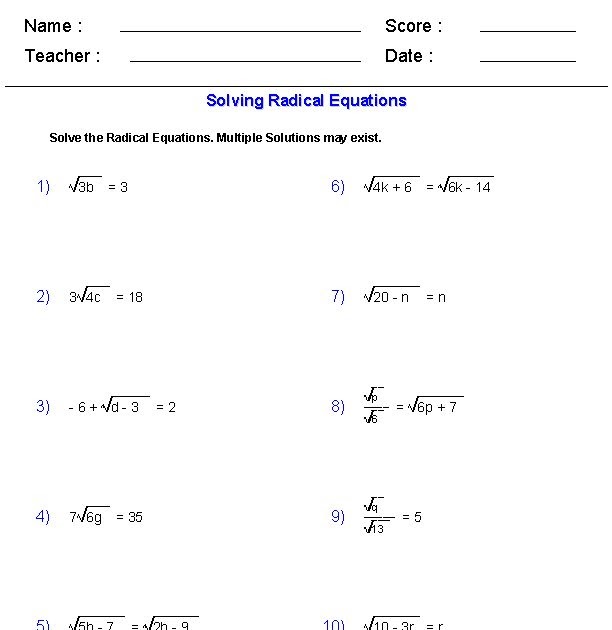 92 MATH WORKSHEETS ALGEBRA