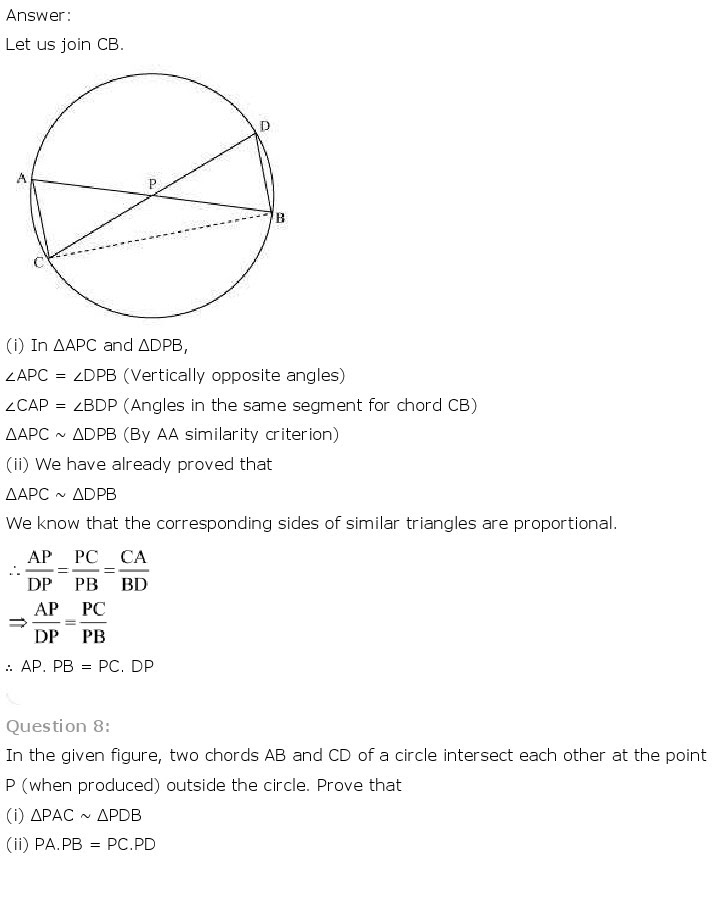 NCERT Solutions for Class 10th Maths Chapter 6 - Triangles