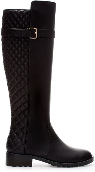 zara quilted flat knee high boots