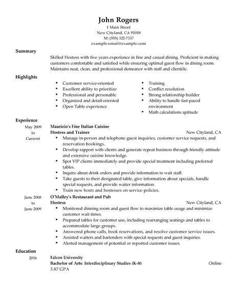 example resume  march 2016