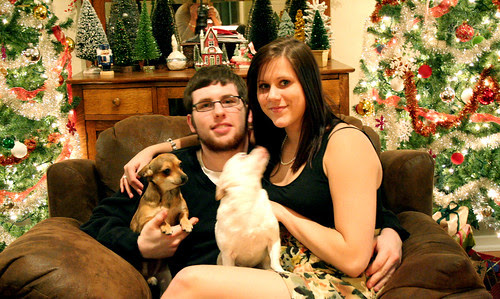 matt and bri in front of xmas tree