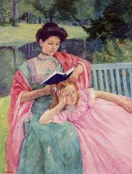 Auguste Reading to Her Daughter (1910). Mary Cassatt (American, 1844–1926). Impressionism. Oil on canvas. Private Collection.