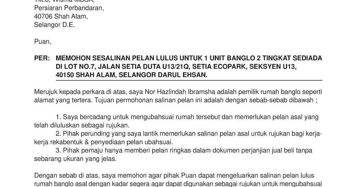 Contoh Surat Rasmi Rayuan Rumah Dbkl - VRasmi