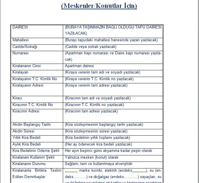 Kira sözleşmesİ örneği dolu