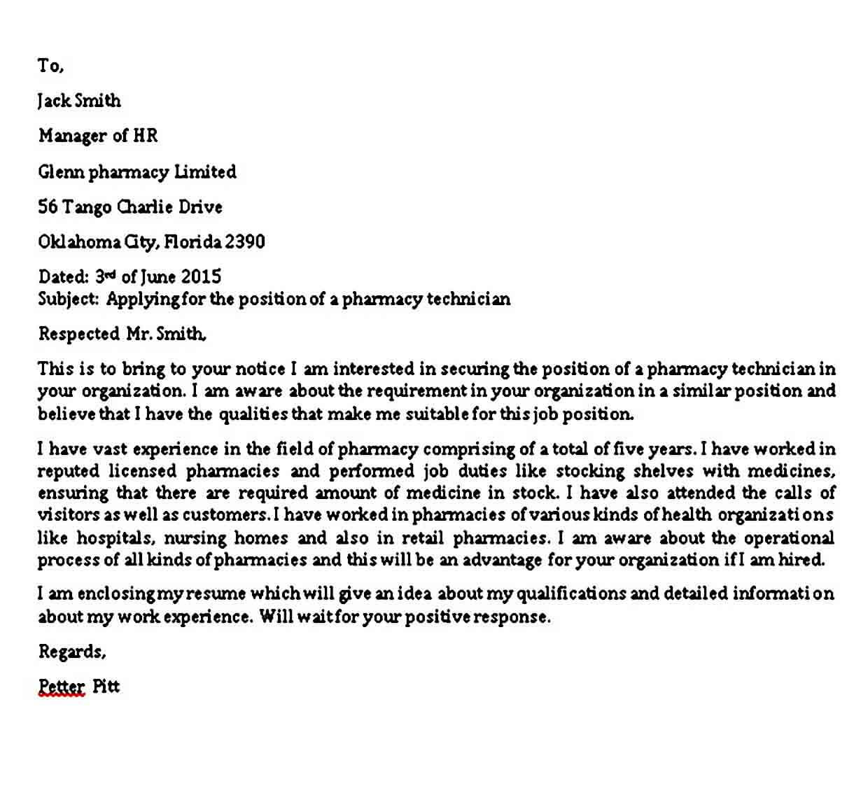 Cover Letter Sample For Pharmacist Job Application - 100 ...