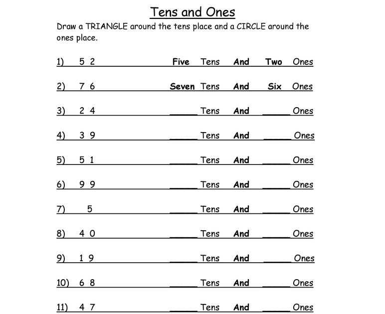 Tens And Ones Worksheet - Tens and Ones Worksheet | Homeschooldressage.com