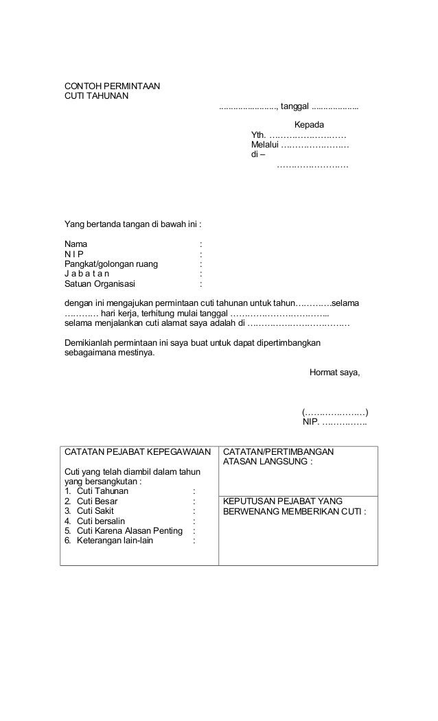 Contoh Surat Izin Cuti Bahasa Inggris Contoh Surat Terbaru