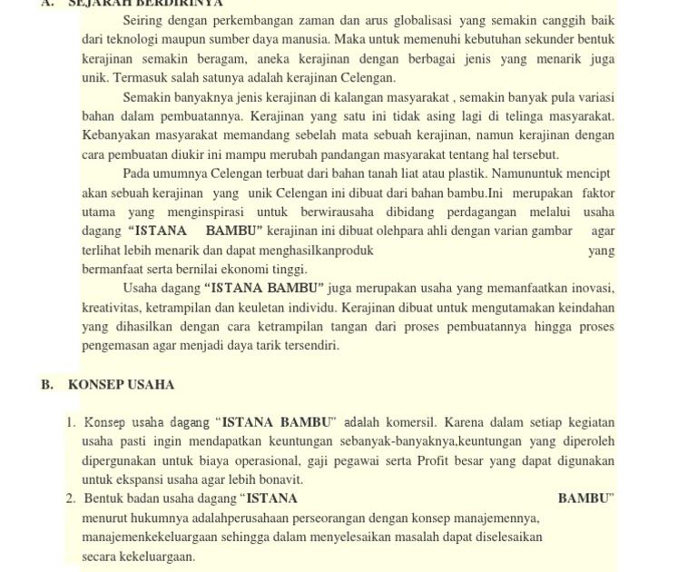 Contoh Proposal Usaha Kerajinan Bambu Jawaban Soal