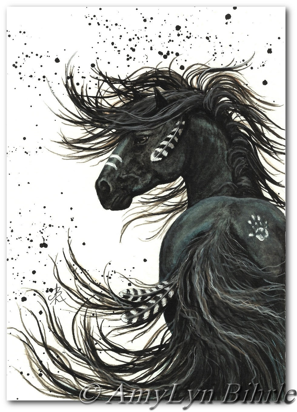 Majestic Mustang Black Stallion Native American Friesian Horse ArT 65- 11x14 Print by Bihrle - AmyLynBihrle Majestic Mustang Black Stallion Native American Friesian Horse ArT 65- 11x14 Print by Bihrle - AmyLynBihrle
