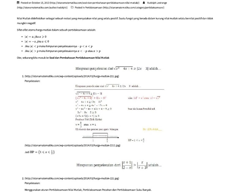 Kumpulan Contoh Soal Dan Pembahasan Persamaan Nilai Mutlak Satu Variabel