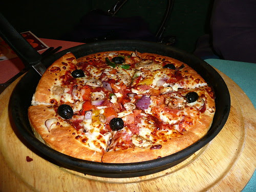 Vegetable Supreme (with pepperoni added) pan pizza at Pizza Hut