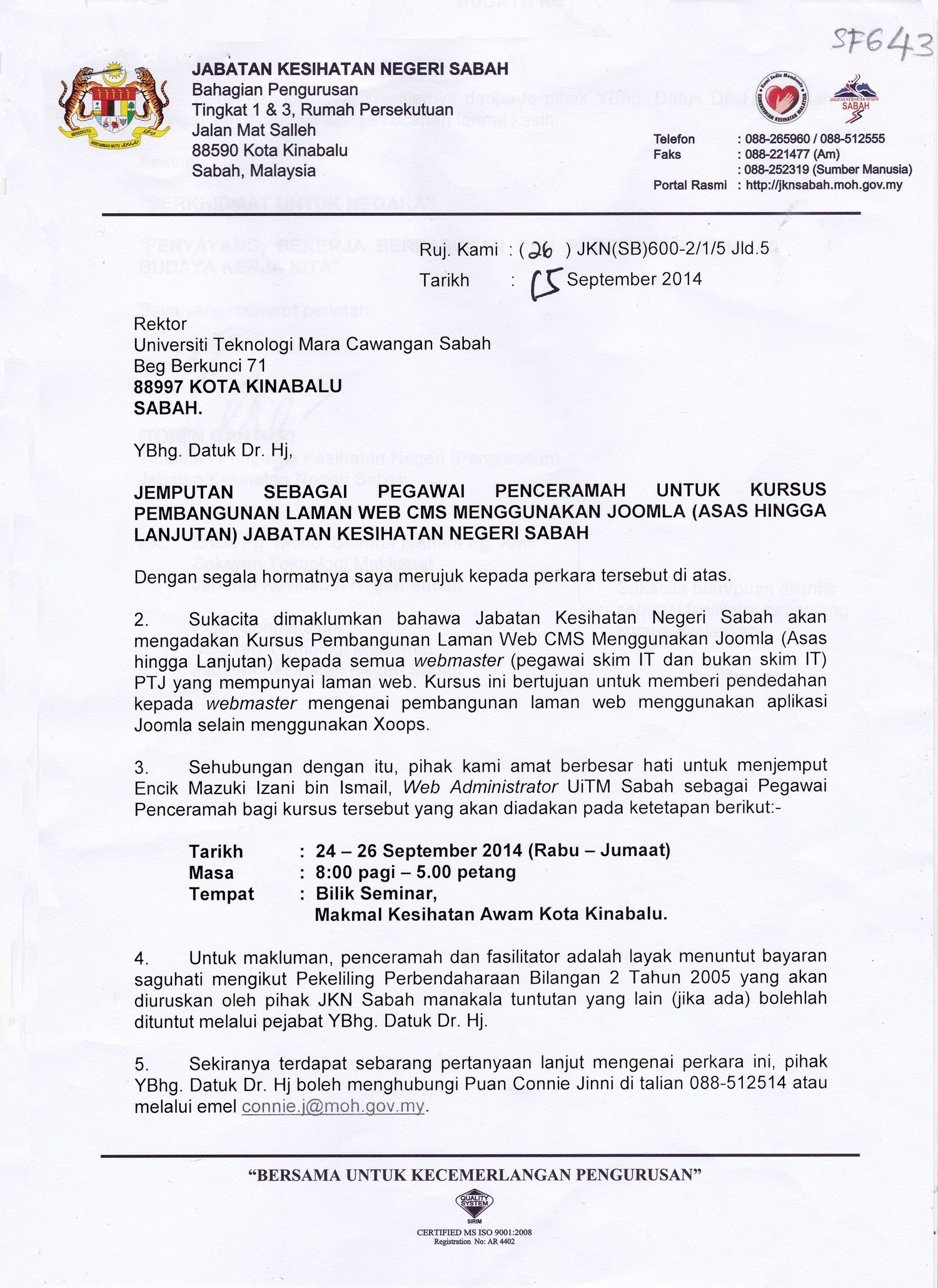 Surat Jemputan Rasmi Kepada Yb  Rasmi My