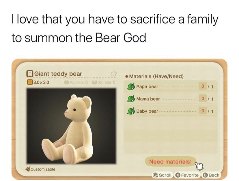 giant teddy bear animal crossing new horizons