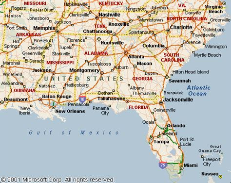 Map United States Southeast - Direct Map