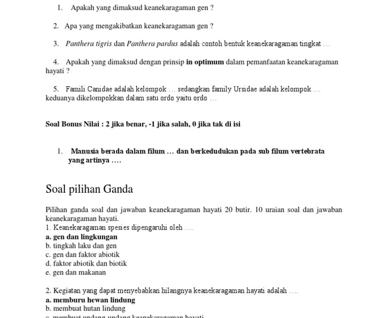 Contoh Soal Essay Dan Jawaban Keanekaragaman Hayati - Master Soal