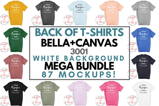 Download Free Back Of T Shirt Bella Canvas 3001 Unisex Mockup Mega Bundle On White Psd Mockups PSD Mockup Templates