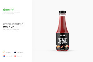 Download Glass Tomato Ketchup Bottle Mockup PSD Mockup